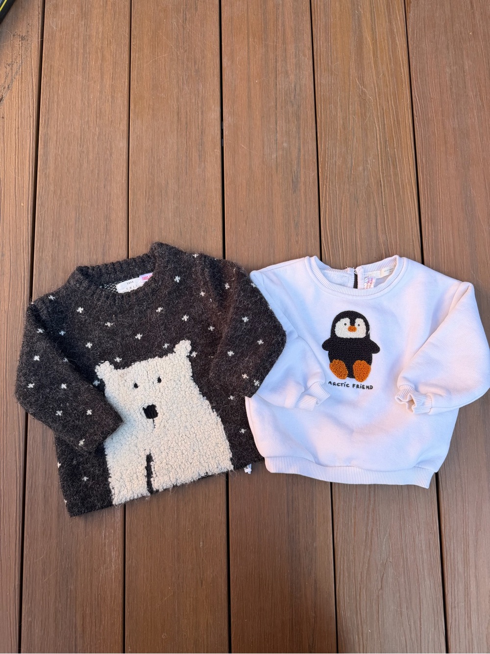 Zara Kids Cozy Polar Bear Sweater & Penguin Sweatshirt Set - Gray and White